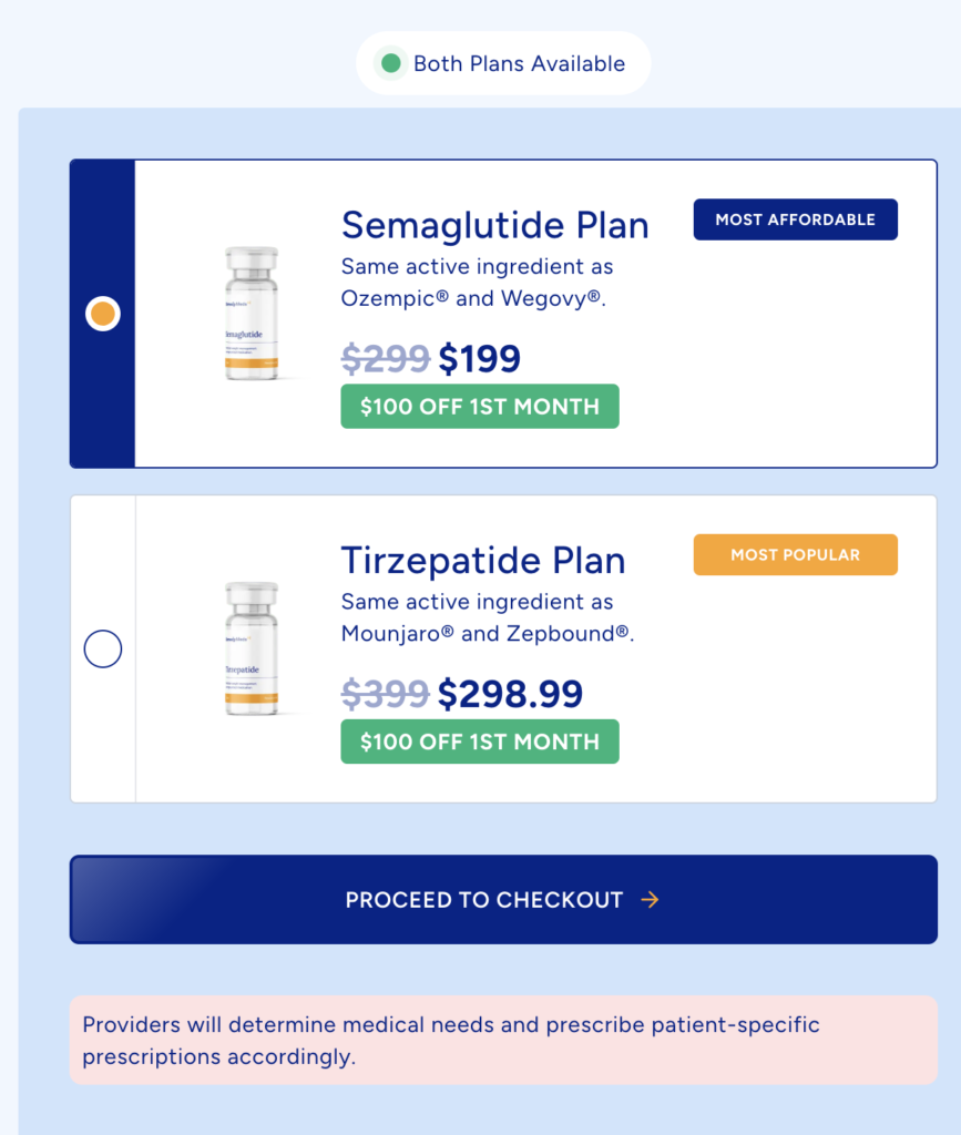 Remedy Meds GLP-1 pricing with $100 discount.